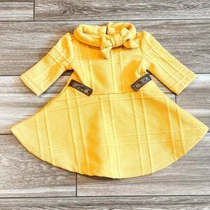Janie & Jack Marigold Quilted Jacquard Dress Faux Leather Trim Size 3-6M